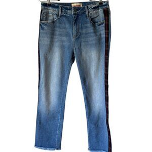 Driftwood Colette Straight Crop Jeans Frayed Hem Plaid Side Track Stripe W28 L26